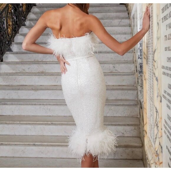 Nadine Merabi White Feather Beaded Sequin - Picture 4 of 9